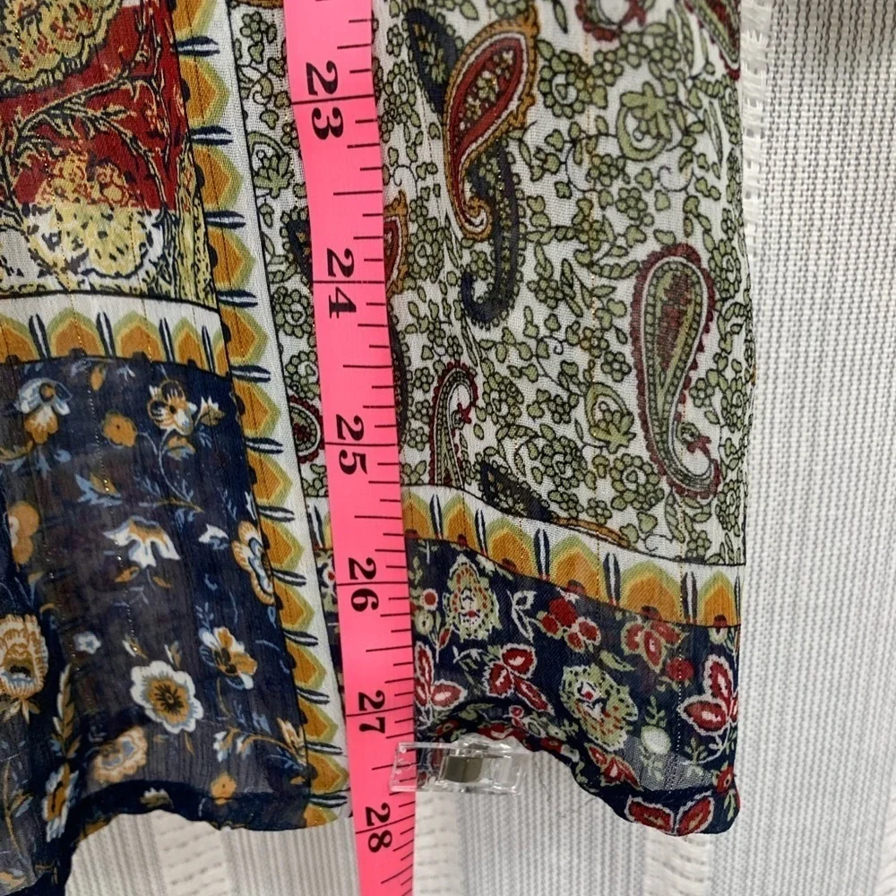 Westport Floral‎ Brown Blue Shift Tunic Sheer Long Sleeve Size XL Boho Festival - Picture 7 of 8